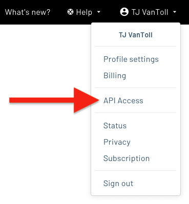 The Personal Access Token menu in Notehub