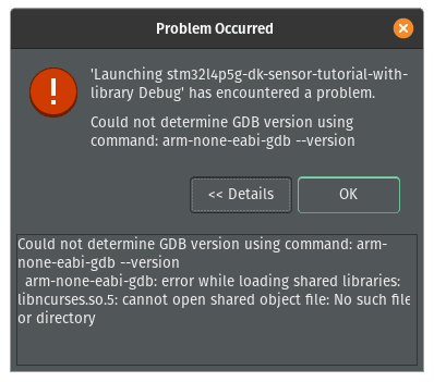 libncurses.so.5 debug flash error
