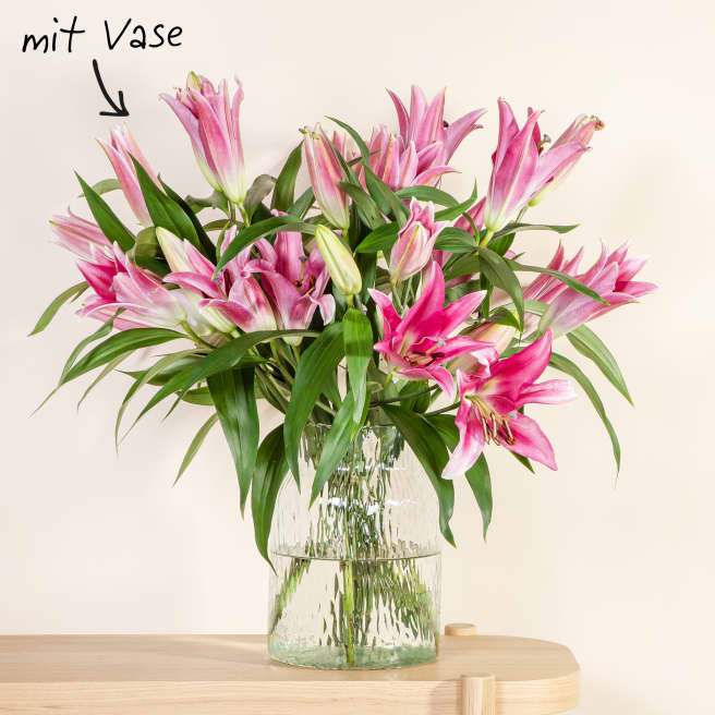 Lilien in Rosa 10 Stiele mit Lieblings-Vase L