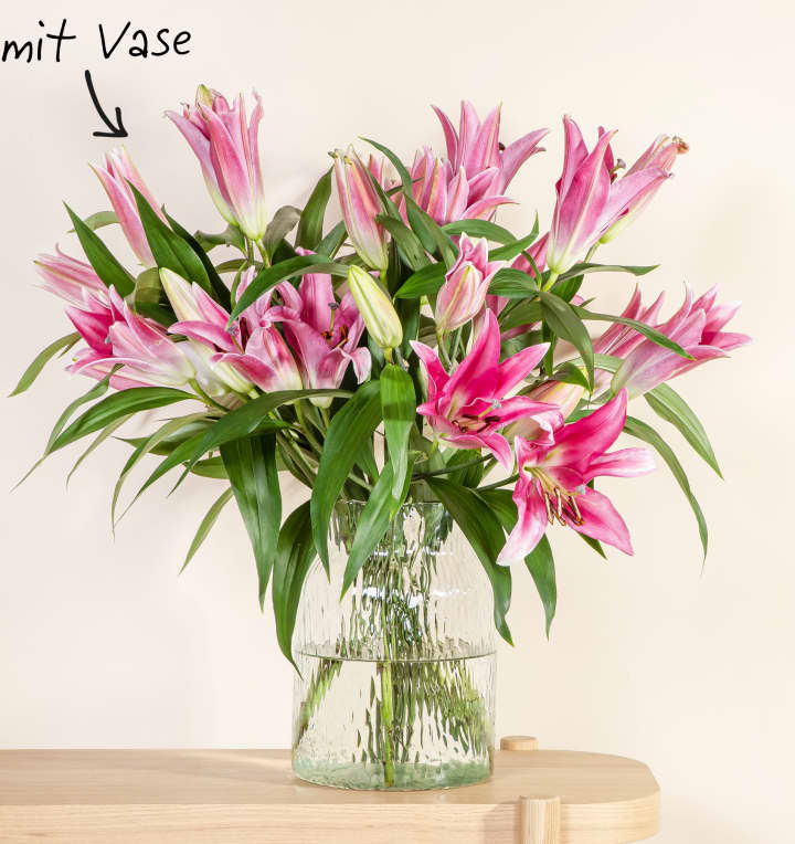 Lilien in Rosa 10 Stiele mit Lieblings-Vase L