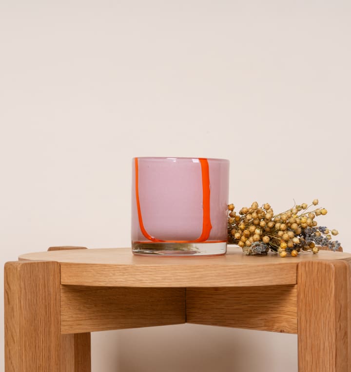 Glas Kerzenhalter Streifen Rosa/Orange