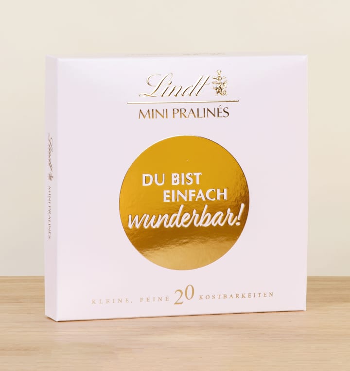 Glücksbote mit Lindt Pralinés Du bist Wunderbar 100g