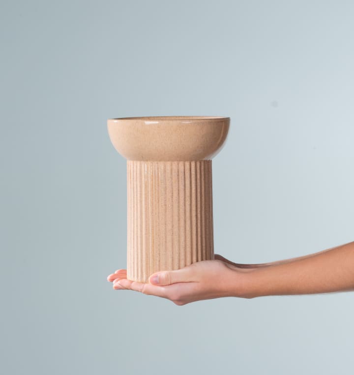 Keramikvase Rille-Design Beige