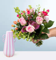 Glücksbote mit Vase Rosa