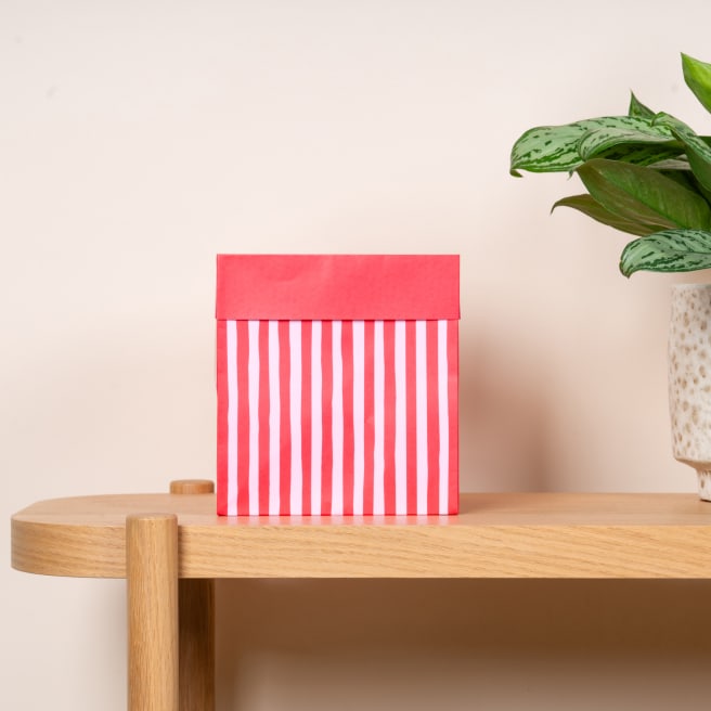 Papier Geschenkbox Rosa Rot Stripe L