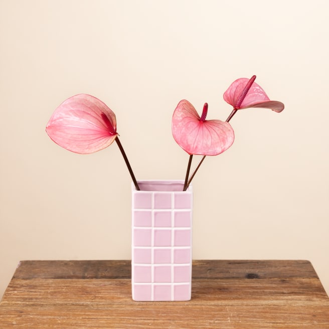 Keramikvase Fliesendesign Rosa