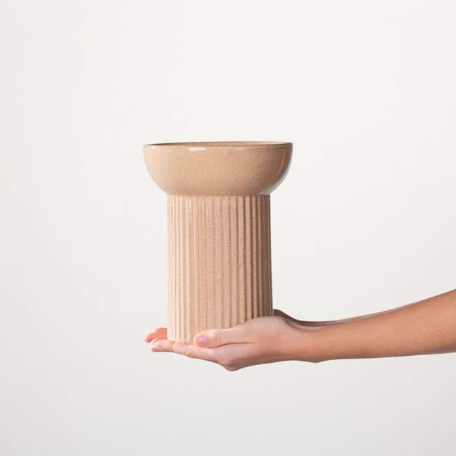 Keramikvase Rille-Design Beige