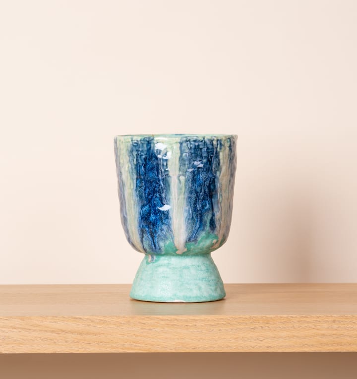 Keramik Übertopf Mint/Blau - 12 cm