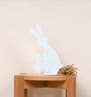 Metall Silhouette Hase Weiß Sitzend