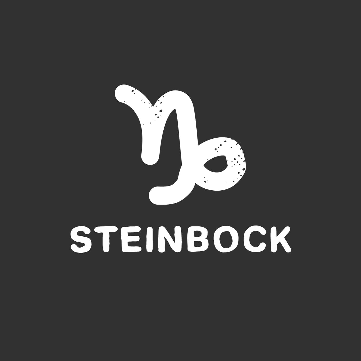 Das Bild zeigt das Steinbock-Logo, das aus dem stilisierten Symbol für das Sternzeichen Steinbock in Weiß auf schwarzem Hintergrund besteht.