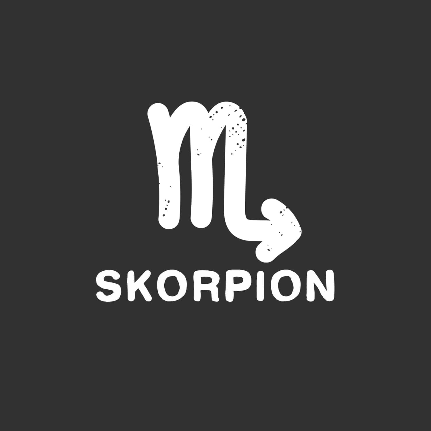 Das Bild zeigt das astrologische Symbol für Skorpion, eine stilisierte weiße Skorpion-Silhouette vor dunklem Hintergrund.