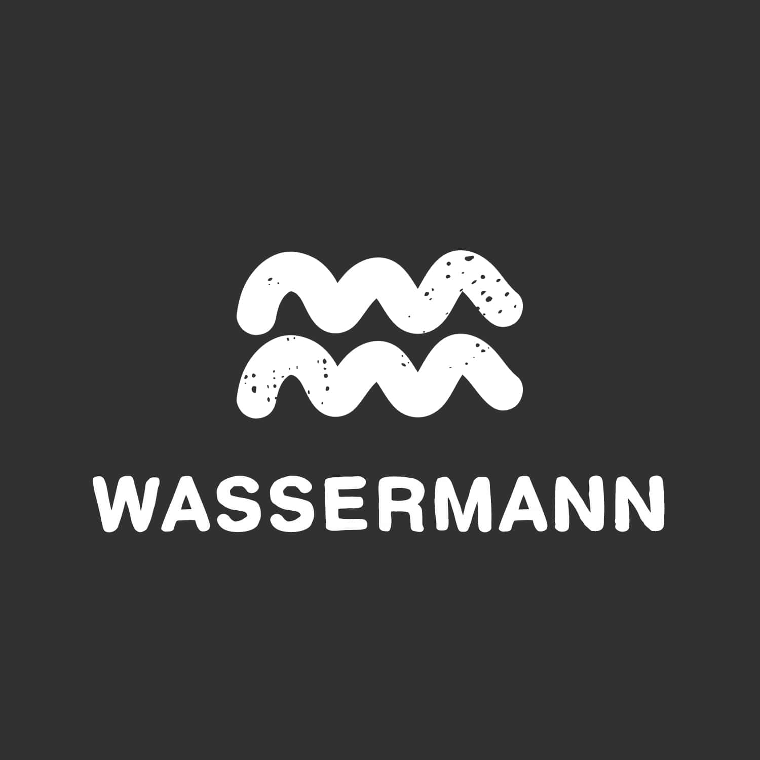 Das Bild zeigt das Wassermann-Logo, das aus einer stilisierten „M“-Form in Weiß auf schwarzem Hintergrund besteht.