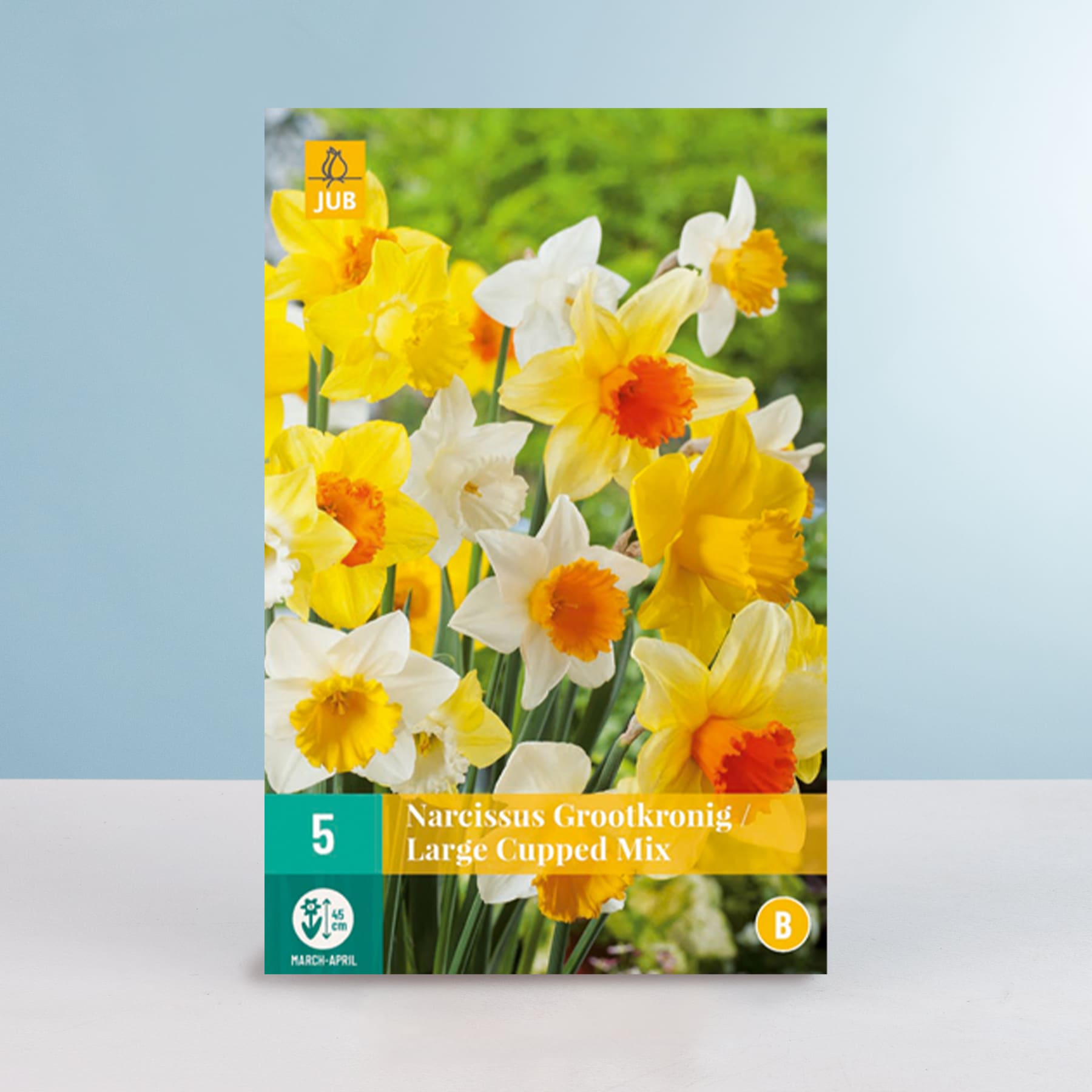 Das Bild zeigt eine leuchtende Pracht gelber und weißer Narzissenblüten vor einem verschwommenen grünen Hintergrund, wodurch eine fröhliche und frühlingshafte Szene entsteht.