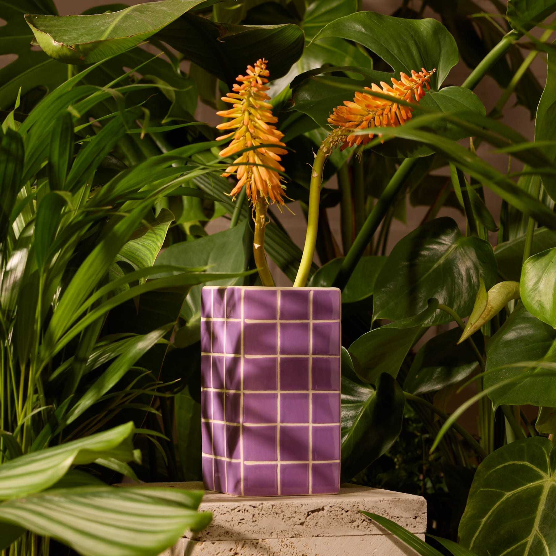 Ein rosafarbener, würfelförmiger Behälter enthält mehrere dunkelfarbige Bleistifte oder Stifte vor einem schlichten, hellen Hintergrund.