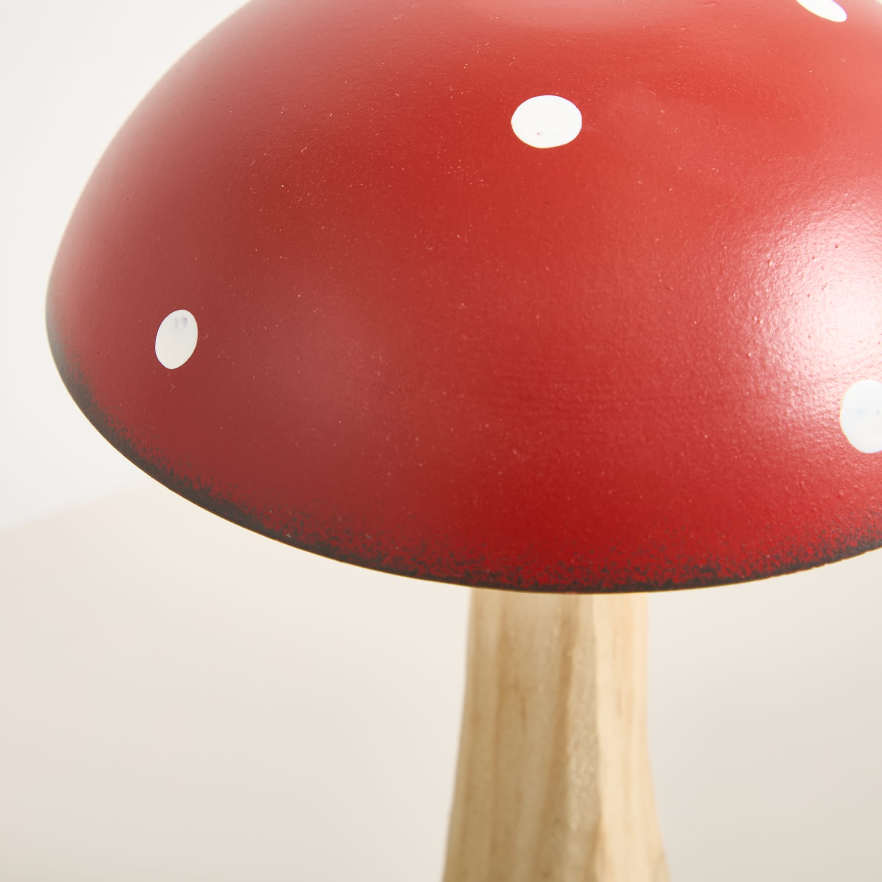 Ein leuchtend roter Pilz mit weißen Flecken sticht deutlich vor einem schlichten weißen Hintergrund hervor.