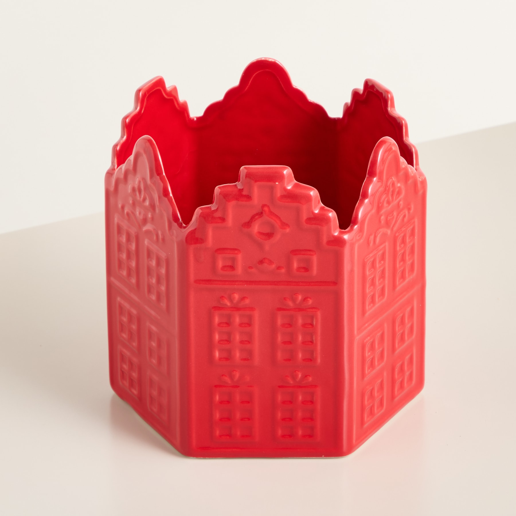 Keramik Übertopf Lebkuchenhaus Rot - 13 cm