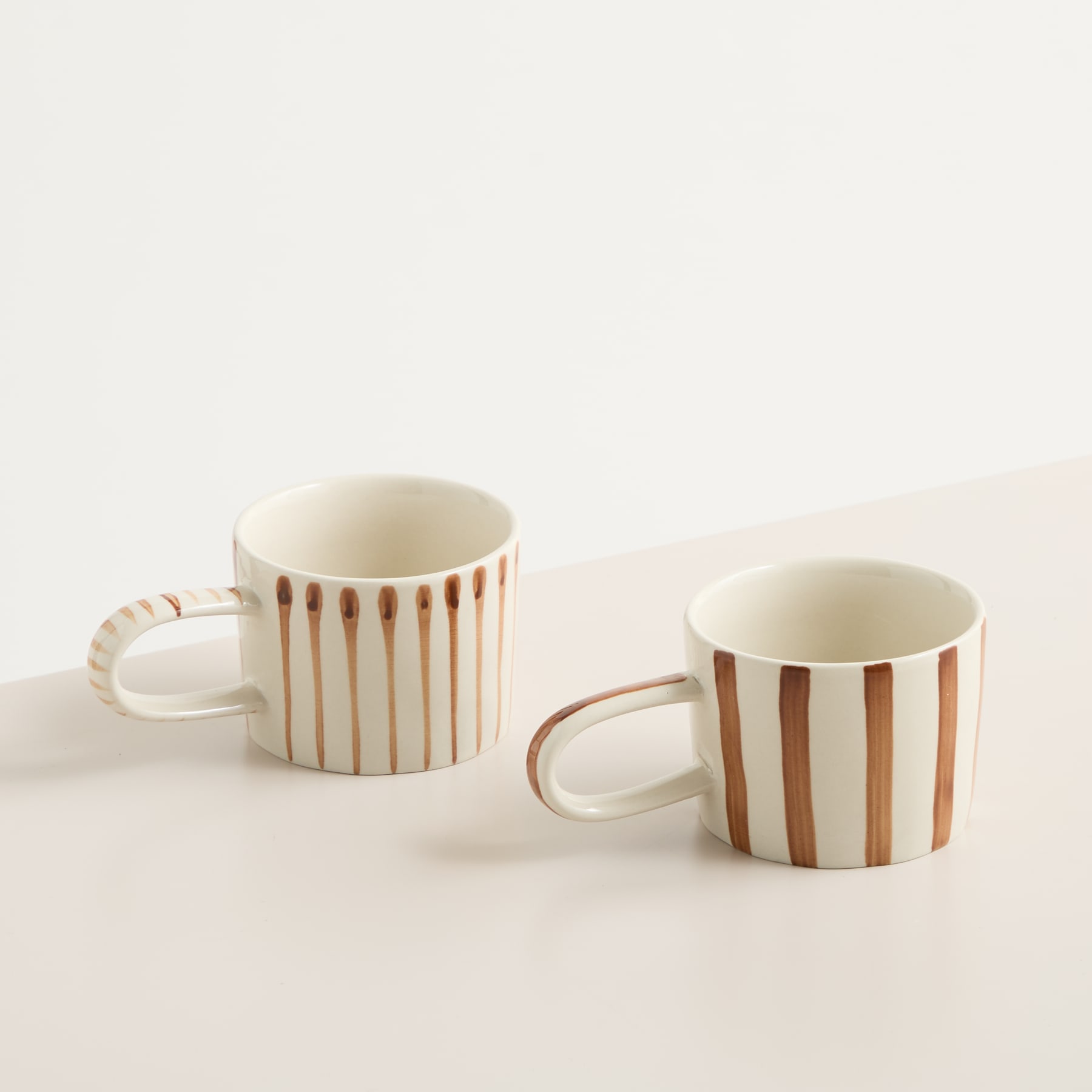 Keramik Tassen Beige Gestreift 2er-Set