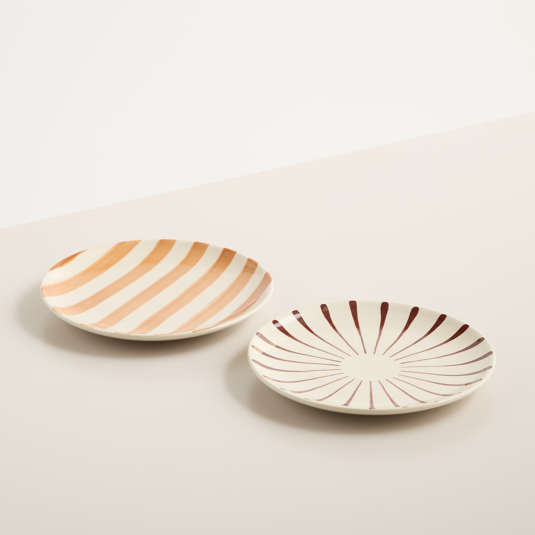Keramik Frühstücksteller Beige Gestreift 2er-Set