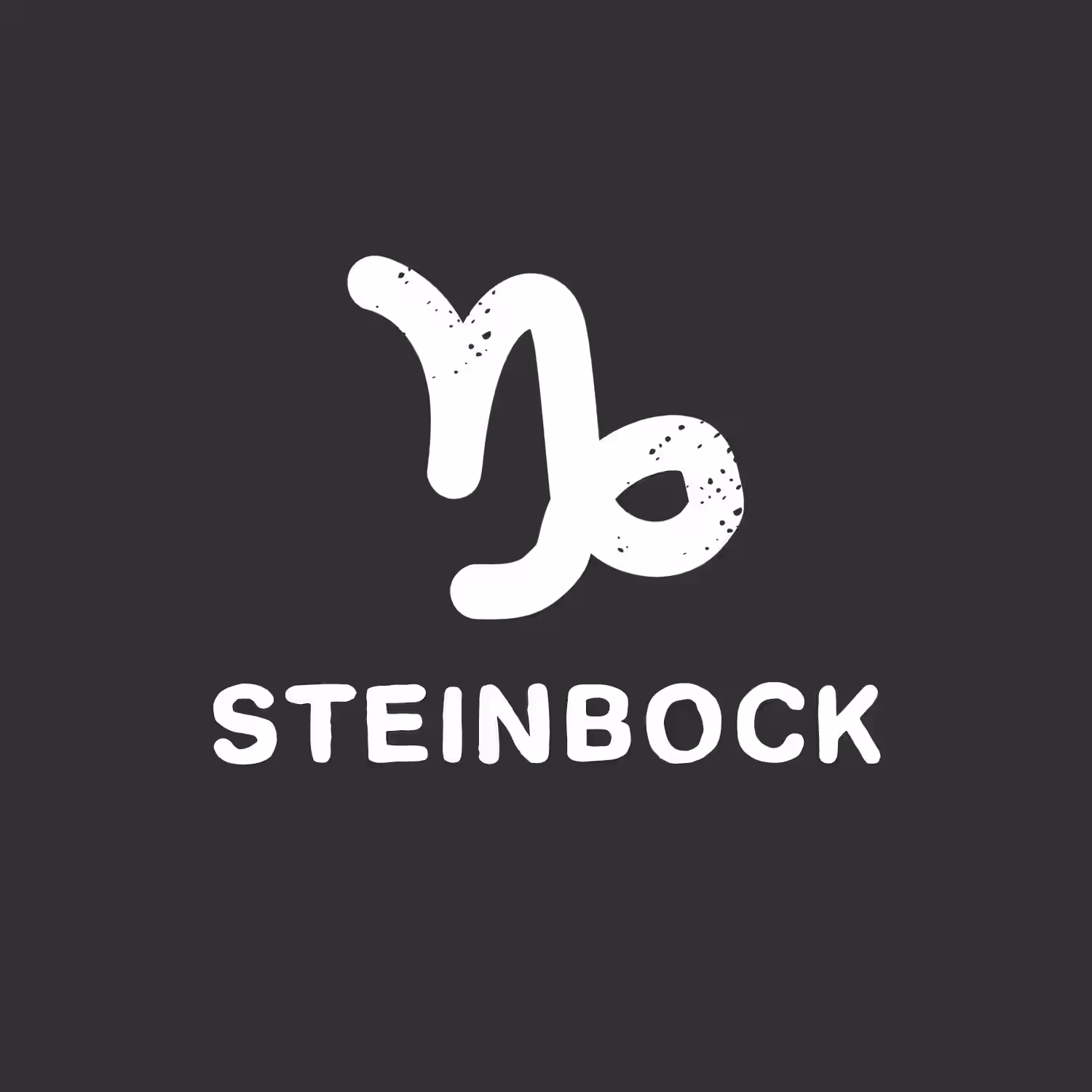 Das Bild zeigt das Steinbock-Logo, das aus dem stilisierten Symbol für das Sternzeichen Steinbock in Weiß auf schwarzem Hintergrund besteht. (Beschreibungstext KI-generiert)