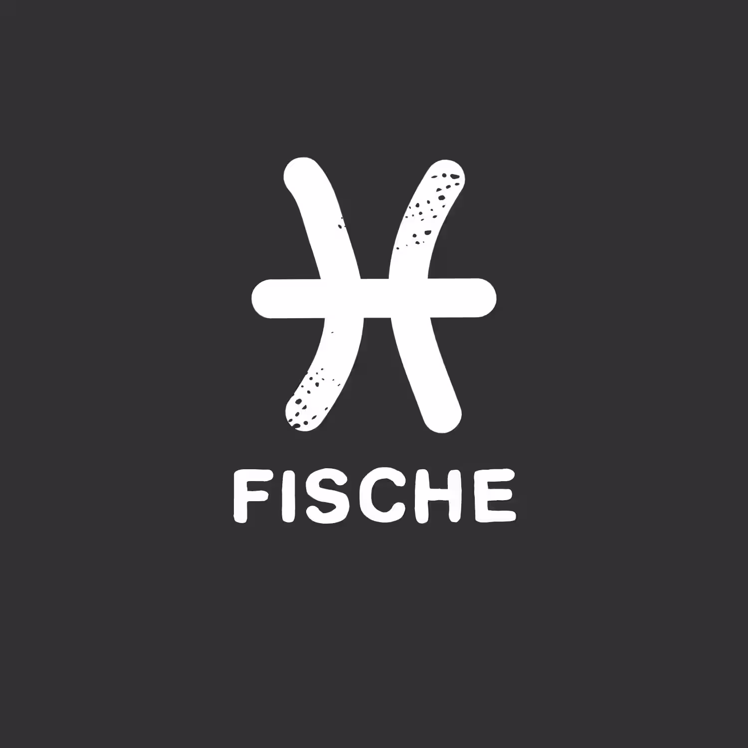 Das Bild zeigt ein weißes Symbol, das einem Fisch auf dunklem Hintergrund ähnelt, darunter steht das deutsche Wort „FISCHE“. (Beschreibungstext KI-generiert)