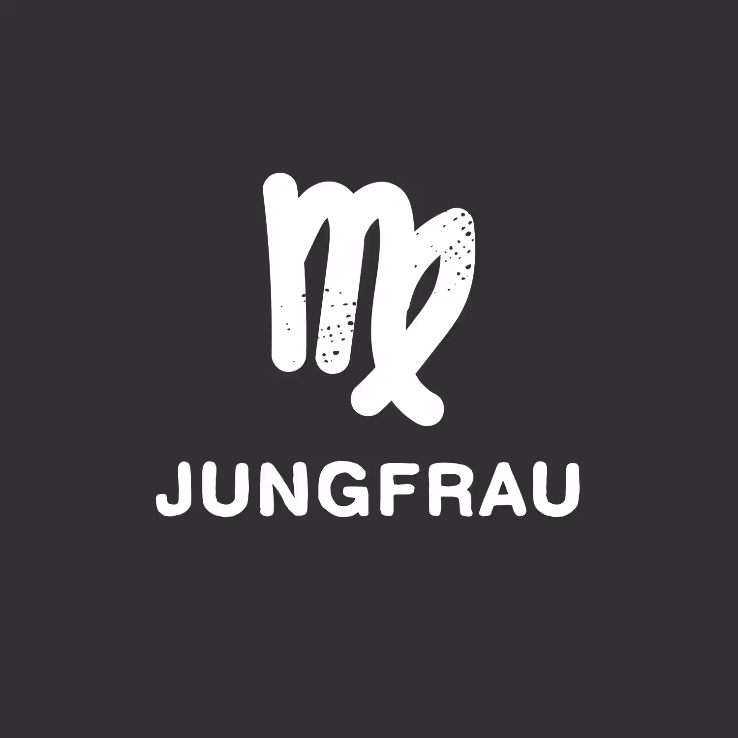 Das Bild zeigt das astrologische Symbol für das Sternzeichen Jungfrau, begleitet vom deutschen Wort „Jungfrau“, was auf Englisch „Jungfrau“ bedeutet. (Beschreibungstext KI-generiert)