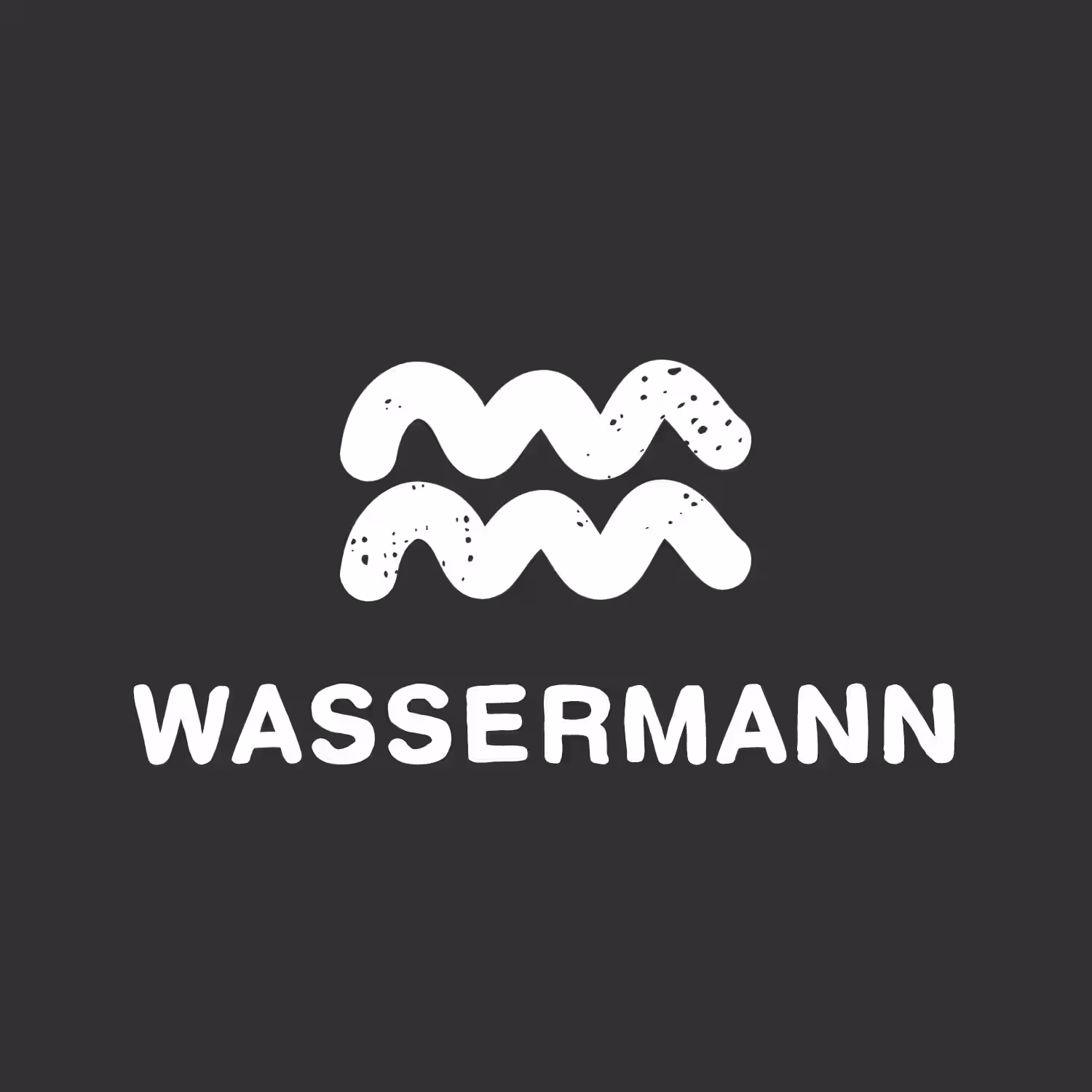 Das Bild zeigt das Wassermann-Logo, das aus einer stilisierten „M“-Form in Weiß auf schwarzem Hintergrund besteht. (Beschreibungstext KI-generiert)