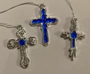 Kors plast sølvfarget og blå 3 stk