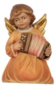 Farget engel i håndskåret tre, med trekkspill - 9 cm