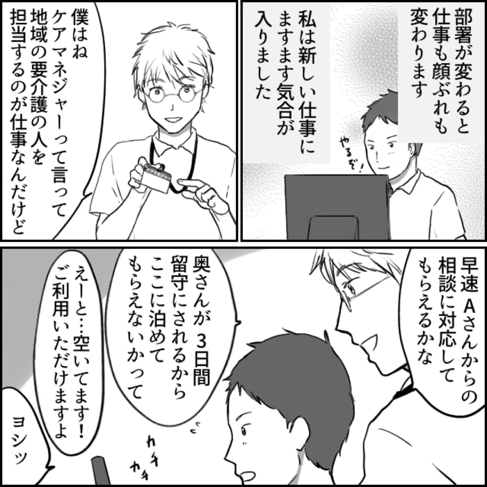 ケアマネジャーの先輩からの指示で利用者からの相談に対応していました。