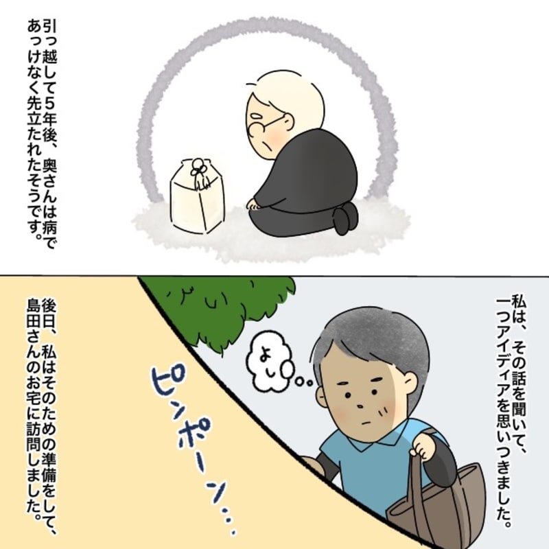 病で奥さんに先立たれた利用者の家にケアマネの私はアイディアを実行するために訪問しました。