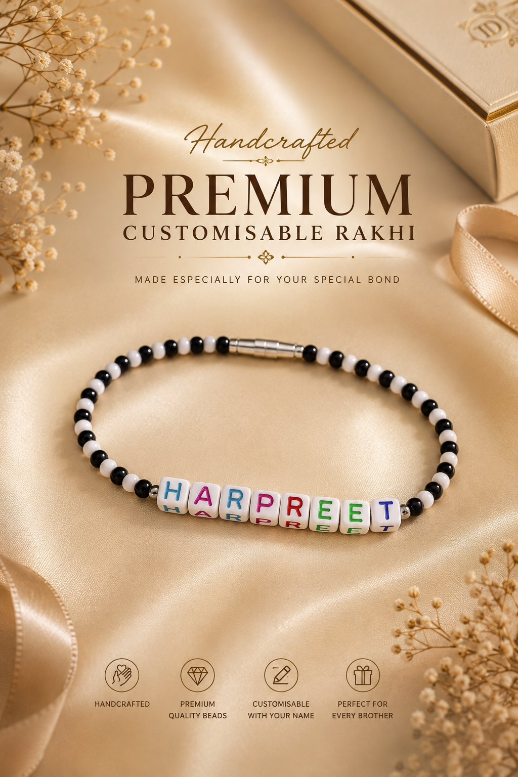 Handcrafted premium customisable NAME rakhi