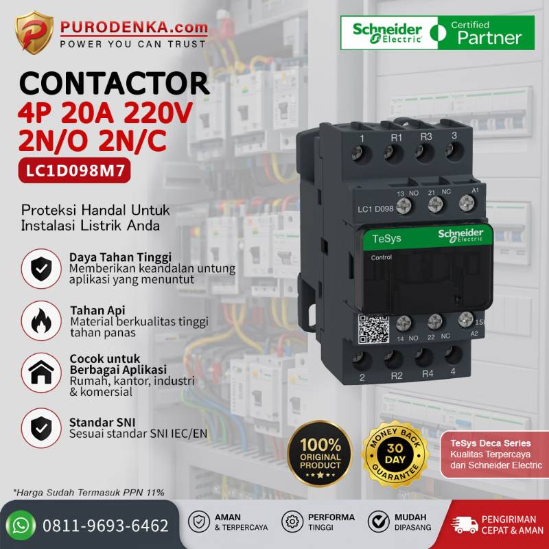 SCHNEIDER Kontaktor LC1D098M7 4P 20A 220VAC