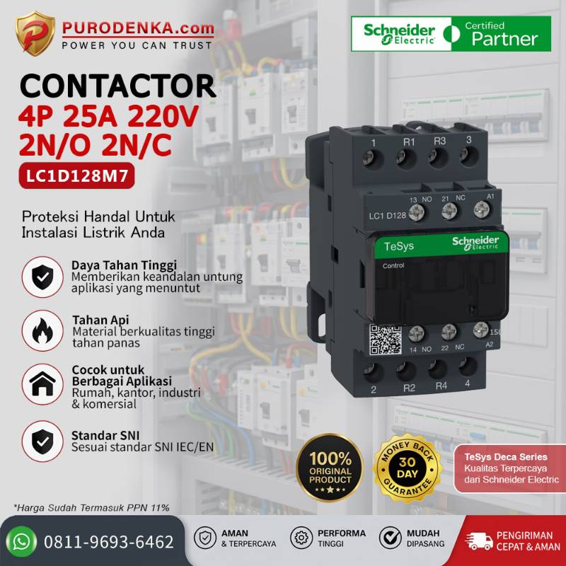 SCHNEIDER Kontaktor LC1D128M7 4P 25A 220VAC