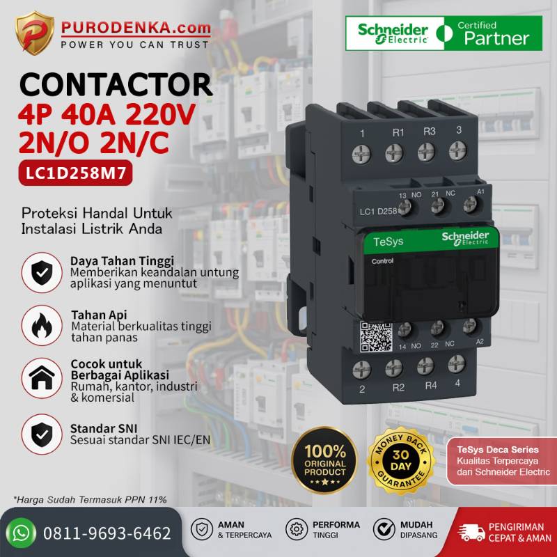 SCHNEIDER Kontaktor LC1D258M7 4P 40A 220VAC