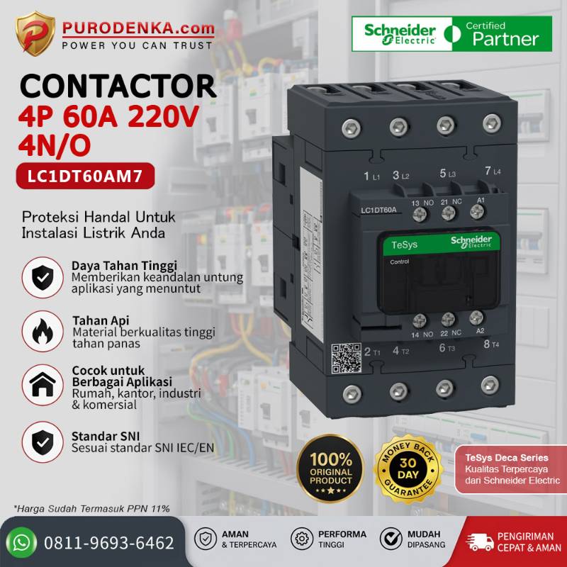 SCHNEIDER Kontaktor LC1DT60AM7 4P 60A 220VAC