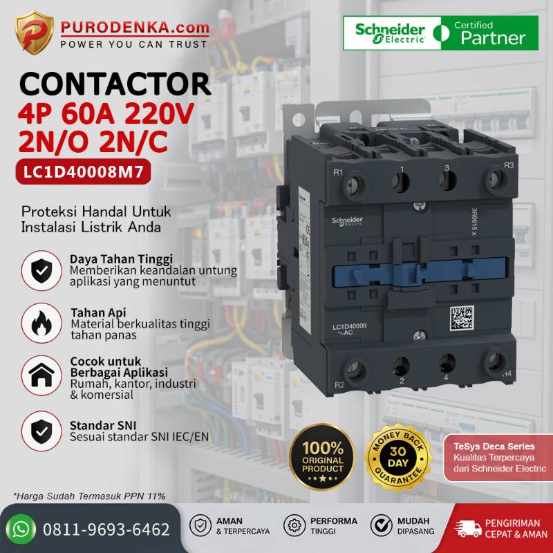 SCHNEIDER Kontaktor LC1D40008M7 4P 60A 220VAC