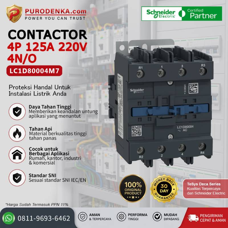 SCHNEIDER Kontaktor LC1D80004M7 4P 125A 220VAC