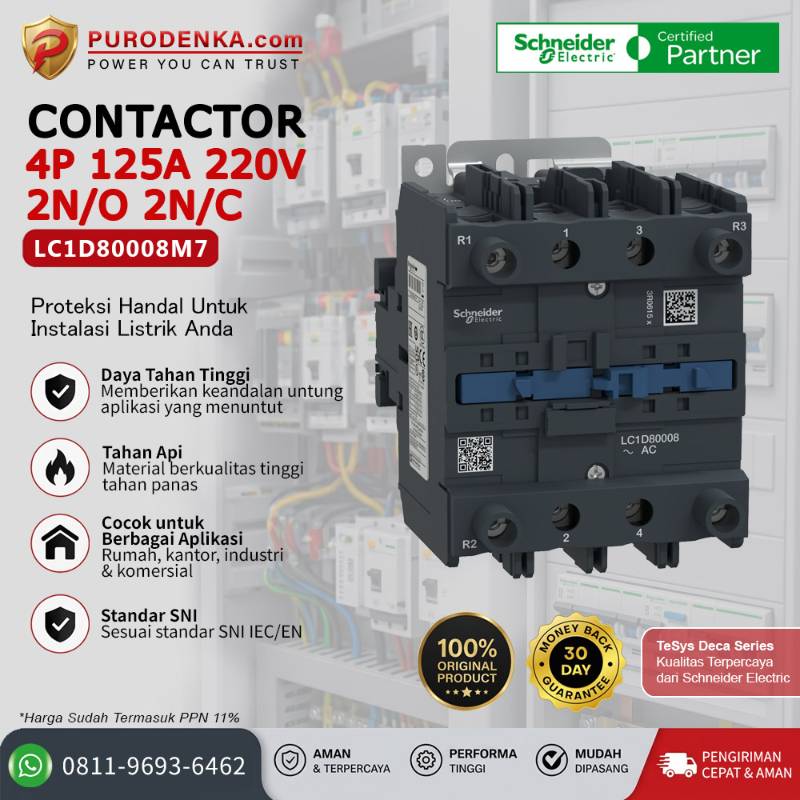 SCHNEIDER Kontaktor LC1D80008M7 4P 125A 220VAC