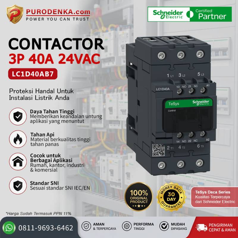 SCHNEIDER Kontaktor LC1D40AB7 3P 40A 24VAC