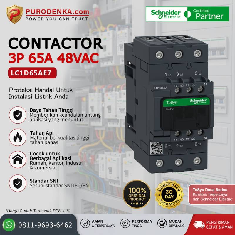 SCHNEIDER Kontaktor LC1D65AE7 3P 65A 48VAC