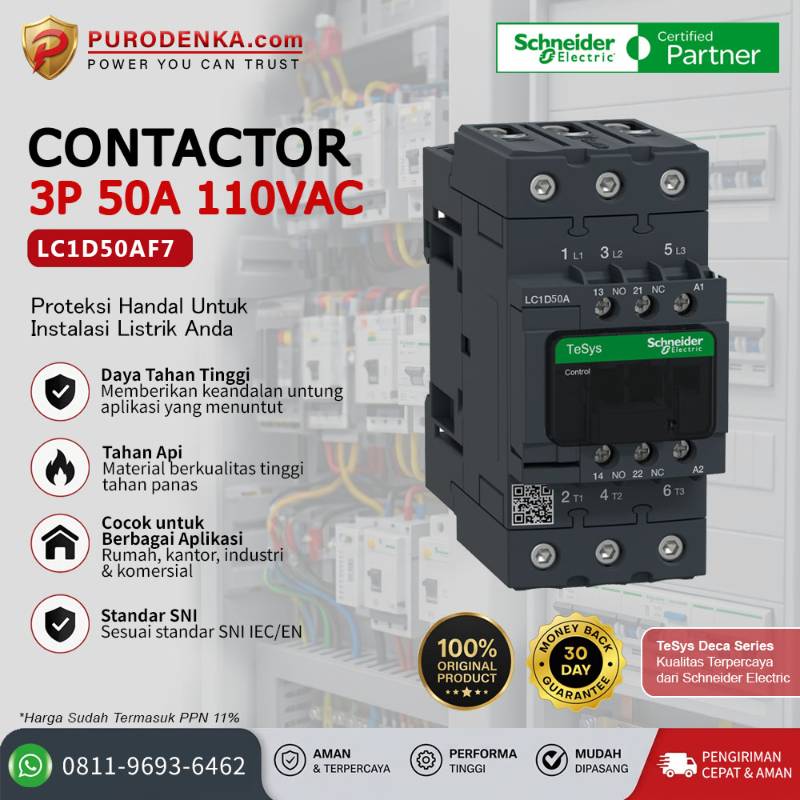 SCHNEIDER Kontaktor LC1D50AF7 3P 50A 110VAC