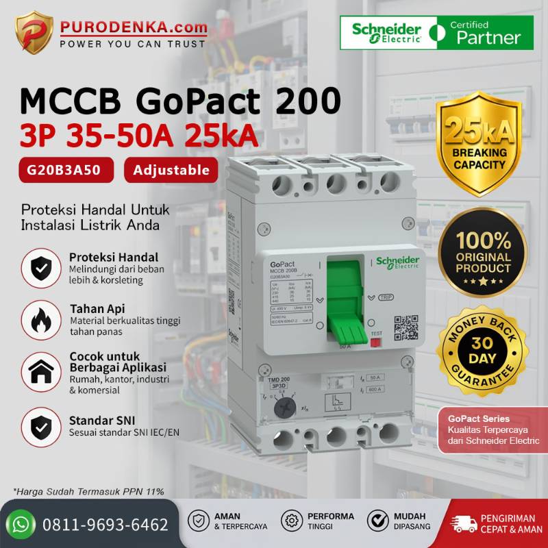 SCHNEIDER MCCB GoPact 200 3P 50A 25kA G20B3A50