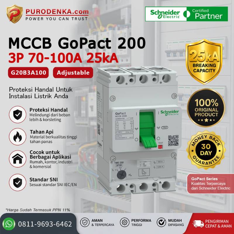 SCHNEIDER MCCB GoPact 200 3P 100A 25kA G20B3A100