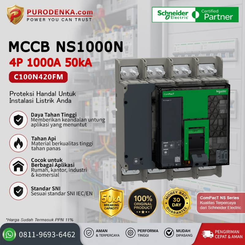 SCHNEIDER MCCB NS1000N 4P 1000A 50kA C100N420FM