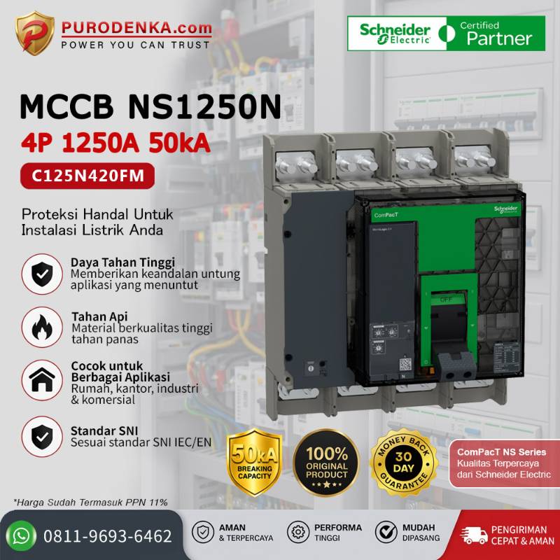 SCHNEIDER MCCB NS1250N 4P 1250A 50kA C125N420FM