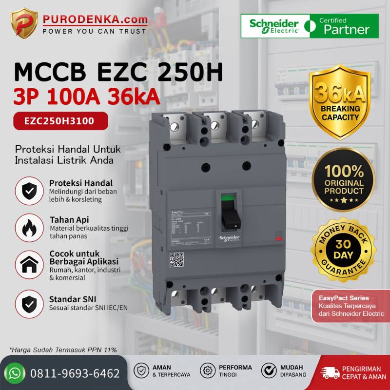 SCHNEIDER MCCB EZC250H 3P 100A 36kA EZC250H3100