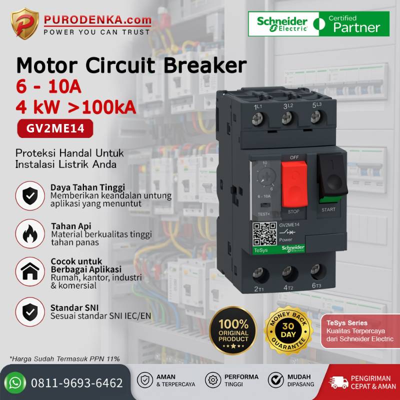 SCHNEIDER Motor Circuit Breaker 3P 6-10A 4kW >100kA GV2ME14