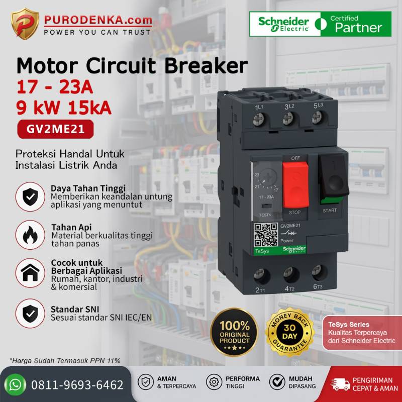 SCHNEIDER Motor Circuit Breaker 3P 17-23A 9kW 15kA GV2ME21