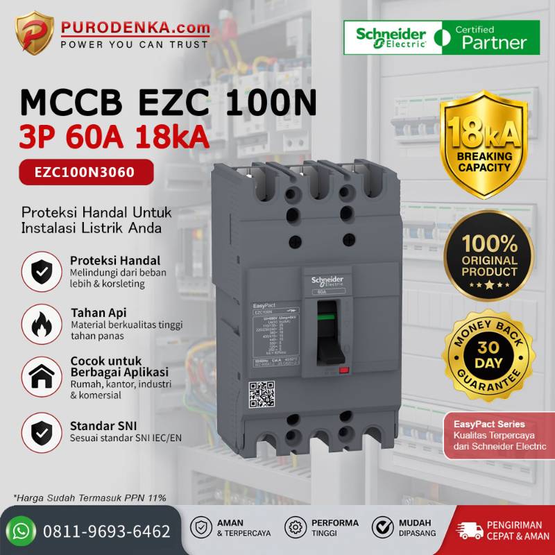 SCHNEIDER MCCB EZC100N 3P 60A 18kA EZC100N3060