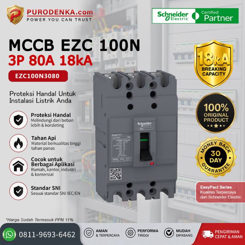 SCHNEIDER MCCB EZC100N 3P 80A 18kA EZC100N3080